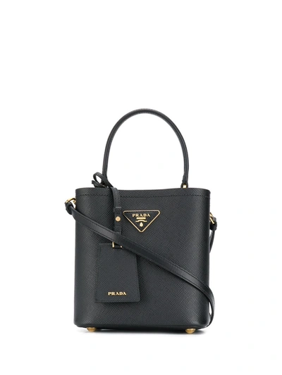 Prada Logo Plaque Bucket Bag In Black