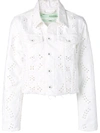 Off-white Cropped Embroidered Denim Jacket In 0101 White Whit