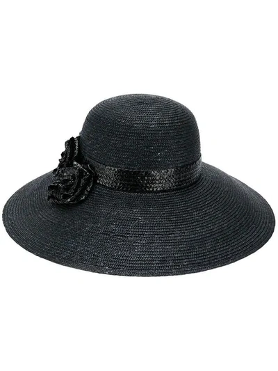 Ermanno Scervino Flower Appliqué Straw Hat In Black