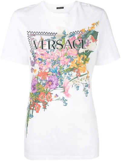 Versace Floral Logo Cotton T-shirt In White