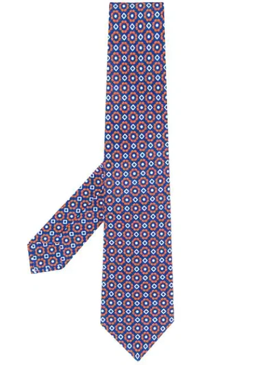 Kiton Floral Diamond Print Tie In Blue