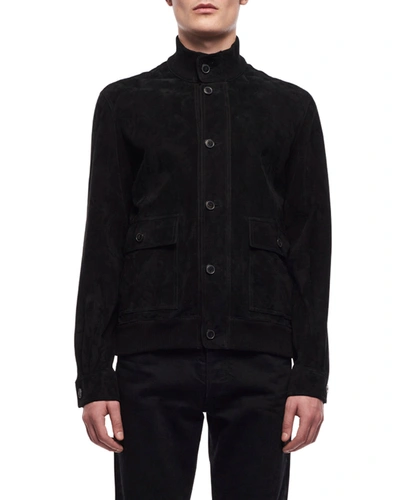 The Row James Perforated Suede Bomber Jacket In Black
