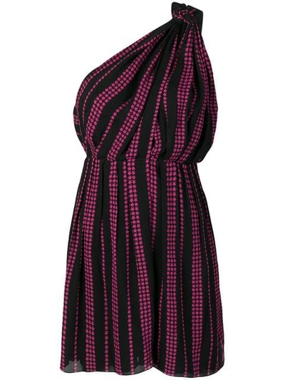 Saint Laurent Purple Women's Star Print Asymmetric Dress In Black,fuchsia