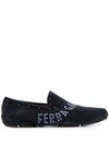 FERRAGAMO STUDDED LOGO DRIVING LOAFERS