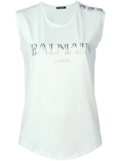 Balmain Embellished Buttons Top In Bianco