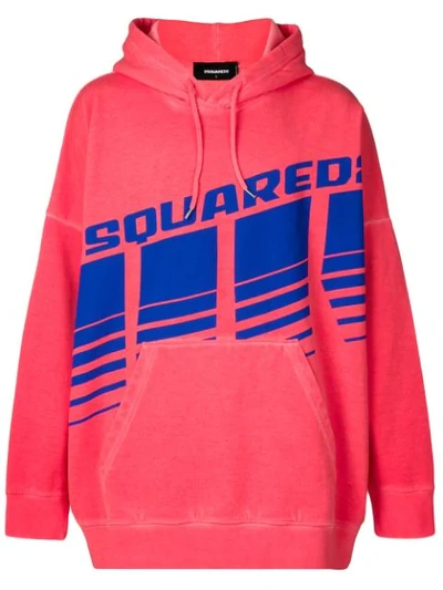 Dsquared2 Logo Print Cotton Sweatshirt Hoodie In Red