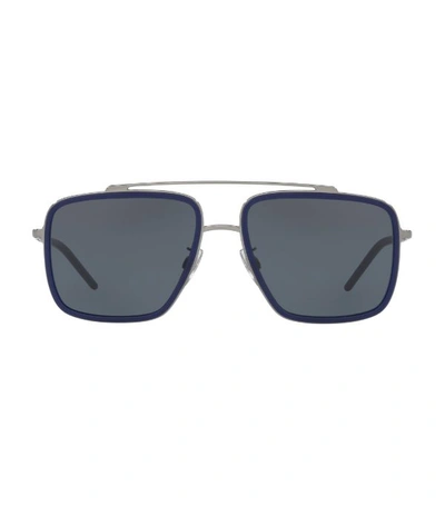 Dolce & Gabbana Square Metal Sunglasses In Gunmetal/matte Blue/dark Grey