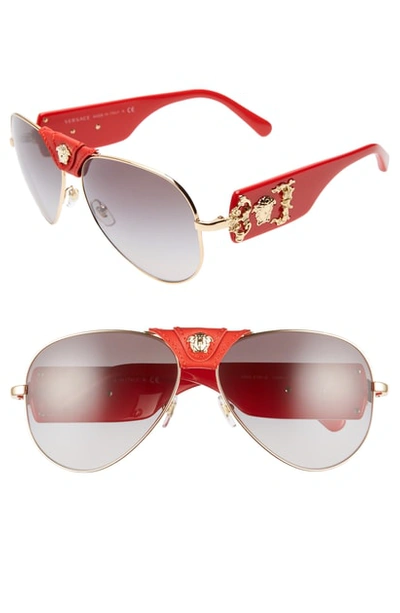 Versace Men's Medusa Leather-wrap Aviator Sunglasses - Gradient Lenses In Gold