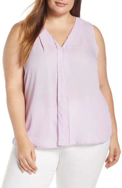 B Collection By Bobeau Curvy Alison Pleat Front Mixed Media Top In Lupin Lilac