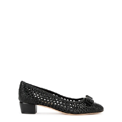 Ferragamo Vara Bow-embellished Woven Leather Pumps In Nero