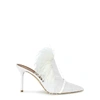 MALONE SOULIERS MAGDA 85 FEATHER-TRIMMED LEATHER MULES