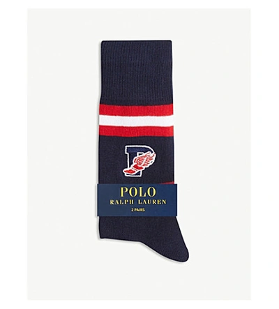 Polo Ralph Lauren Mens Navy Blue Embroidered Logo Set Of Two Cotton-blend Socks