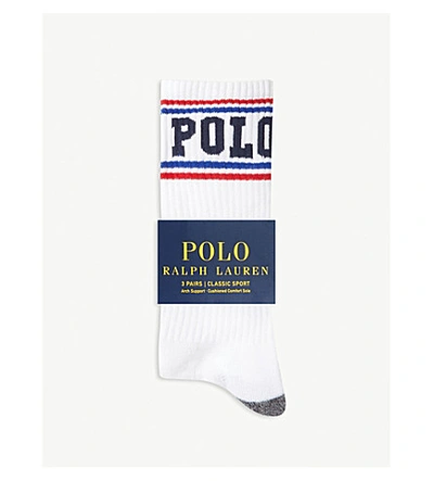 Polo Ralph Lauren Set Of Three Logo Cotton-blend Sport Socks In White Grey Navy