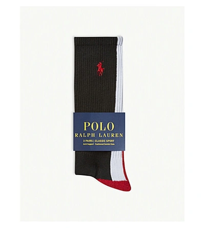 Polo Ralph Lauren Three Pack Sport Socks In Navy Red