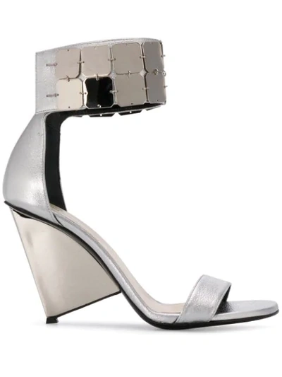 Alain Tondowski Structured Sandals With Ankle Strap In Silver