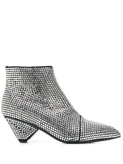 Balmain Lucky Suede Embellished Booties In Silver