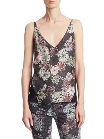 J Brand Lucy Floral-print Silk-twill And Chiffon Camisole In Black