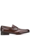 Santoni Felipe Pebbled Leather Penny Loafers In Brown