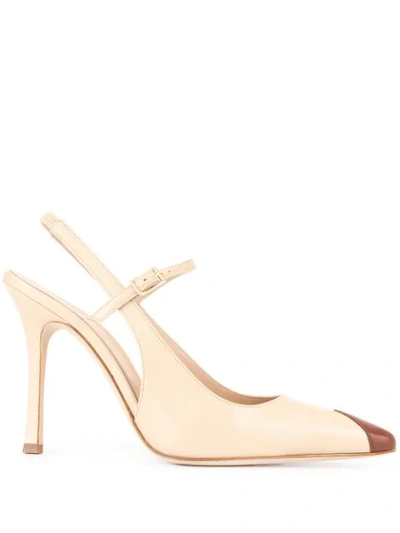 Alessandra Rich Two-tone Leather Mary Jane Slingback Pumps In Beige,brown