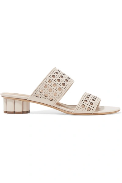 Ferragamo Belluno Laser-cut Leather Mules In Neutrals