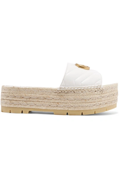 Gucci Quilted Leather Espadrille Platform Slides In White
