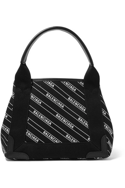 Balenciaga Cabas Xs Aj Leather-trimmed Printed Canvas Tote In 1000 -  Black White