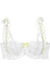 AGENT PROVOCATEUR LAURELIE SATIN-TRIMMED EMBROIDERED STRETCH-TULLE UNDERWIRED PLUNGE BRA