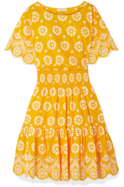 Tory Burch Broderie Anglaise Cotton Dress In Yellow