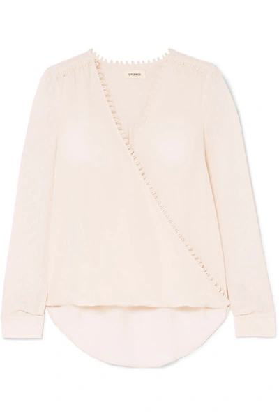 L Agence Perry Wrap-effect Crepe De Chine And Fil Coupé Silk-georgette Blouse In Champagne