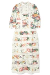 ZIMMERMANN ALLIA PINTUCKED LACE-PANELED FLORAL-PRINT LINEN DRESS