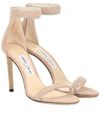 JIMMY CHOO DOCHAS 100 EMBELLISHED SUEDE SANDALS,P00393609