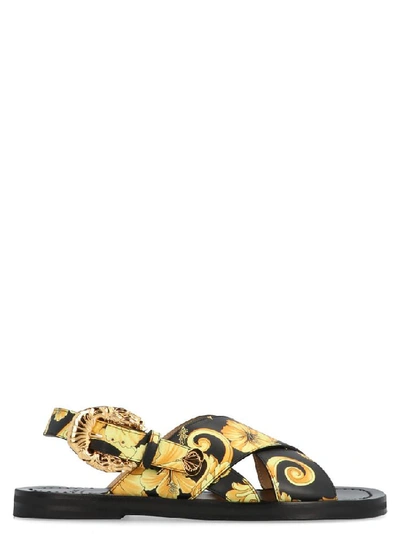 Versace Printed Leather Sandals In Multicolor