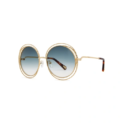 Chloé Carlina Oversized Round-frame Sunglasses In Gold/petrol