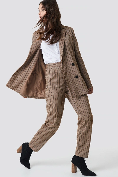 Na-kd Classic Straight Leg Striped Suit Trousers - Brown In Beige