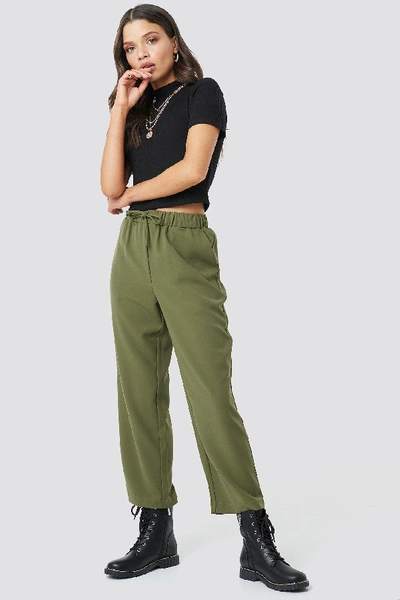Astrid Olsen X Na-kd Drawstring Suit Pants Green In Olive