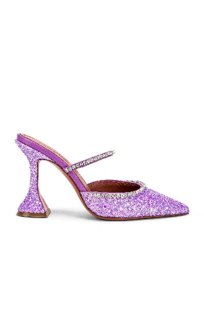 Amina Muaddi Gilda Crystal-embellished Glittered-leather Mules In Lilac Glitter