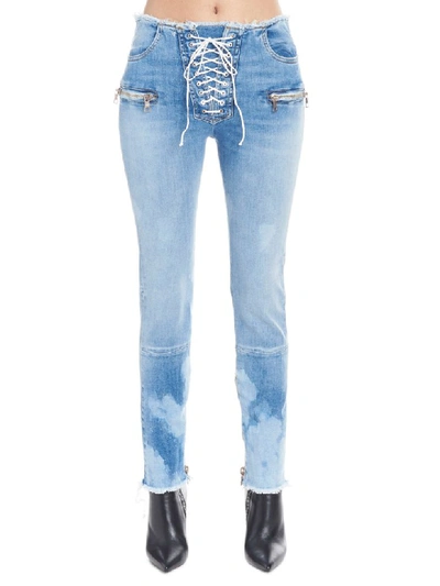Ben Taverniti Unravel Project Skinny Raw Lace Up Jeans In Blue