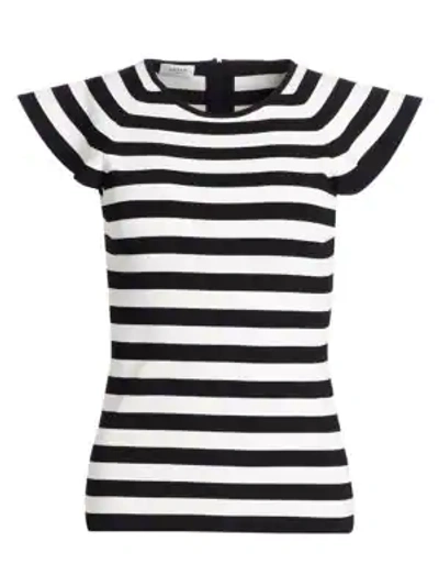 Akris Punto Flounce-sleeve Striped Tee In Black Cream