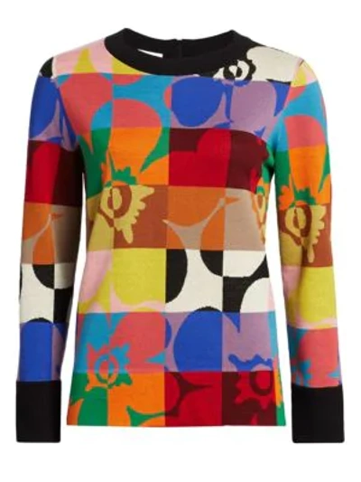 Akris Punto Floral Square Jacquard Sweater In Multi