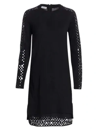 Akris Punto Organza Dot Long Sleeve Merino Wool Sweater Dress In Black