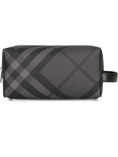 Burberry Ekd London Check And Leather Pouch In Black