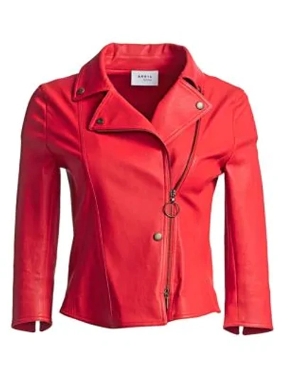 Akris Punto Lambskin Leather Biker Jacket In Cranberry