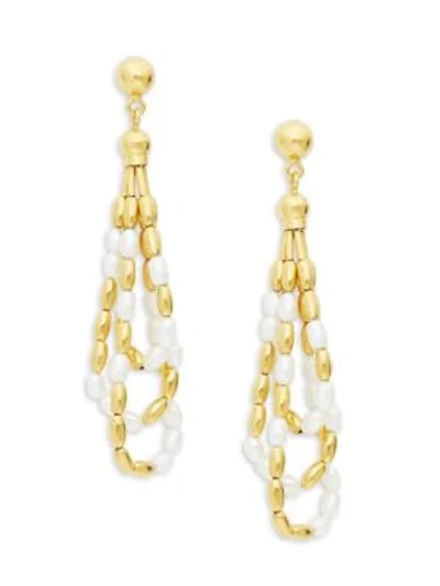 Gurhan Tipsy 24k Yellow Gold 3-4mm Oval Rice Pearl Beaded Drop Earrings