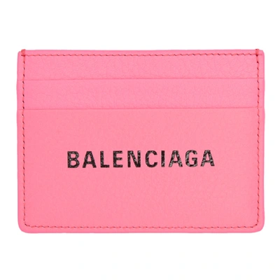 Balenciaga Printed Textured-leather Cardholder In Acid Pink