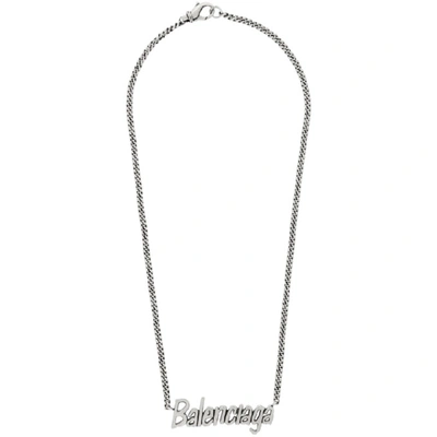 Balenciaga 'typo' Logo Pendant Necklace In Silver