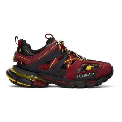 Balenciaga Burgundy & Black Track Trainers In Red