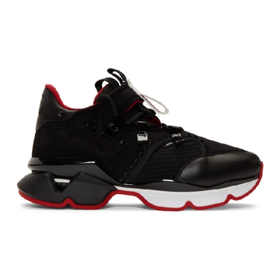 Christian Louboutin Red Runner Neoprene Trainers In Black