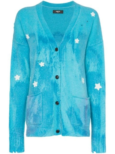Amiri Star Embroidered Cardigan In Blue