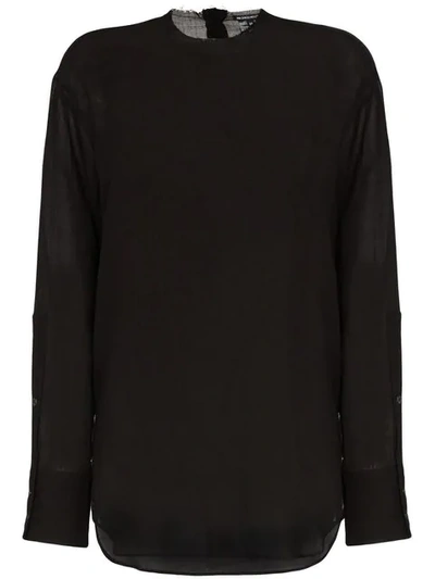 Ann Demeulemeester Relaxed Fit Long-sleeve Sheer Cashmere Blend T-shirt In Black