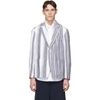 THOM BROWNE THOM BROWNE NAVY AND WHITE UNCONSTRUCTED PATCH POCKET BLAZER